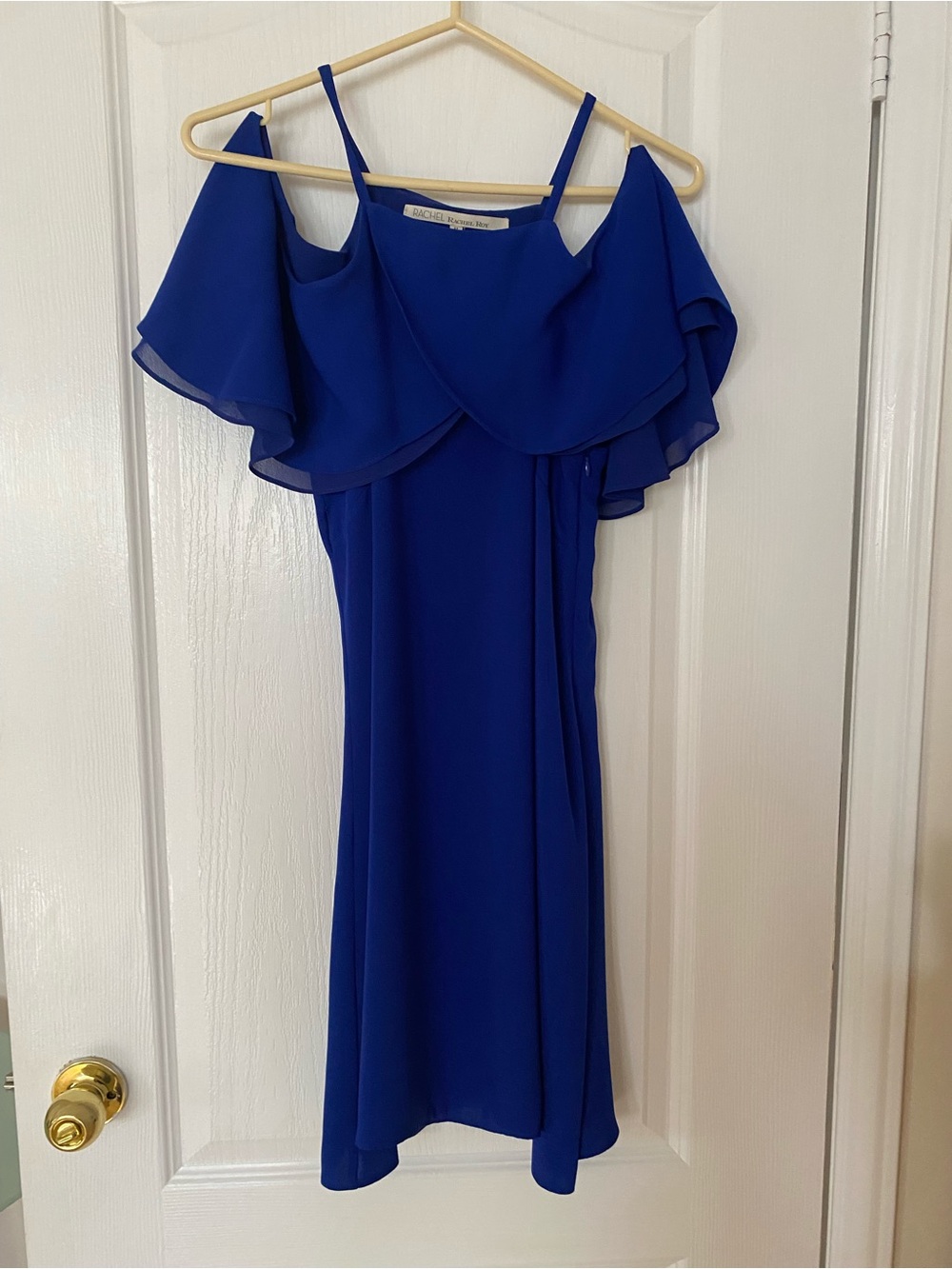 RACHEL Rachel Roy Cobalt Blue Cold-Shoulder Ruffle Midi Dress